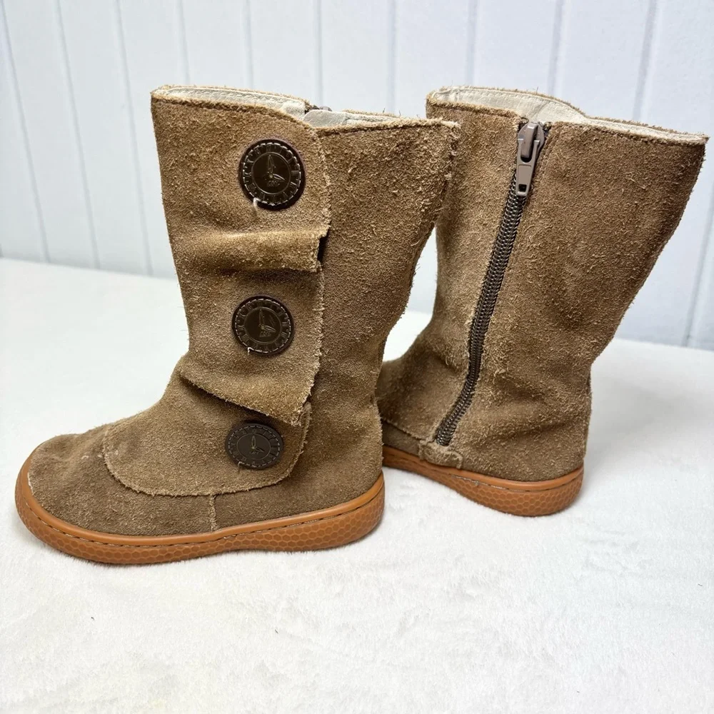 Livie & Lucia Brown Suede Upper Leather Boots with Button‎ Accents Size 8M